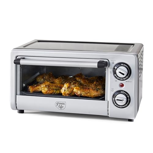 GreenLife Countertop Toaster Oven Air Fryer Stainless Steel, Healthy Ceramic Nonstick, PFAS Free,...