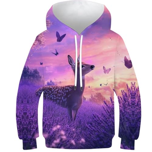 Pull à capuche fille Lavender Deer sweat chaud manches longues anti-froid
