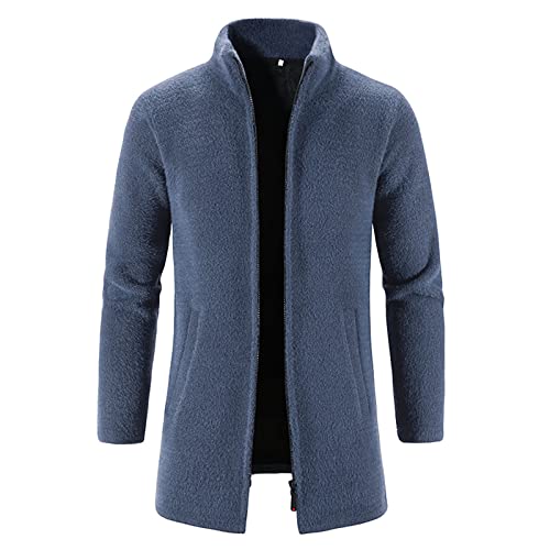 Ymosrh Zip Up Jacket, Work Jacket With Hood Mens Raincoat Winter Jackets For Men Men's Autumn Casual Medium Length Stand Collar Zipper Mink Velvet Windbreaker Jacket Coat Work Oversized (3Xl, Blue) #TOP11