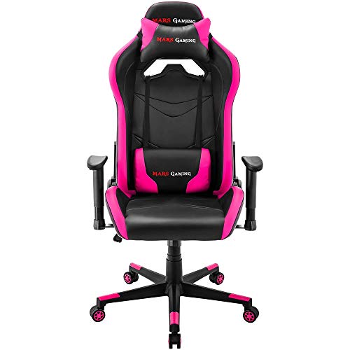 Mars Gaming MGC3, Silla Gaming Regulable, Cojín Lumbar y Cervical, Rosa