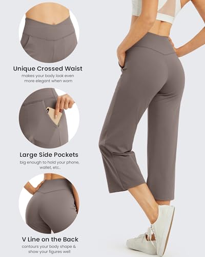 Image of G4Free Capri Pants for Women Wide Leg Yoga Dress Capris with Pockets Cross Loose Casual Work Crop Pants