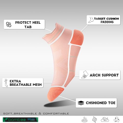 Image of BRISIRA Coolmax Bamboo Viscose Women Compression Running Ankle Socks No Show Athletic Wicking Thick Cushioned Arch Support