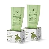 SUPERBIO 2.6 Gallon Flat Top Compostable Food Waste Bags, 100 Count, 2 Pack,9.84L, Food Scrap Bags, BPI Certified and OK compost INDUSTRIAL