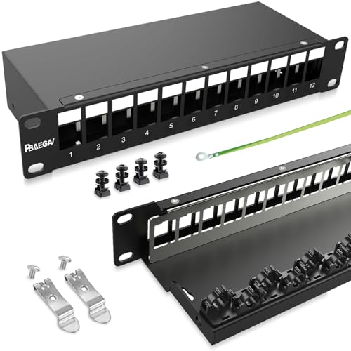 PBAEGAV Patch Panel 12 Port Blank Network Patch Panel with Cable Management Bar Rackmount (Blank Patch Panle)