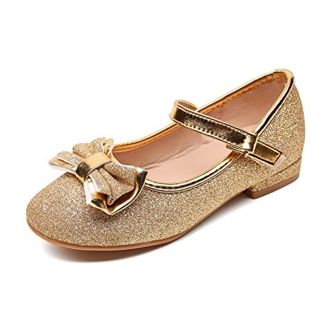 Chiximaxu Girls Mary Jane Flats Toddler Wedding Flower Dress Shoes Party Pump Heels Gold 2 M US Little Kid Cover