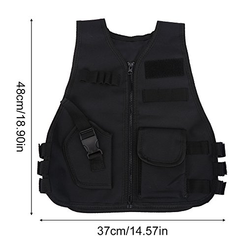 Tbest Gilet par balle enfant Gilet Tactique pour Enfants, Gilet Tactique Militaire pour l'armée des Enfants, Gilet de Sécurité, Gilet CS, Entraînement au Combat, Gilet de Protection - Noir(S)