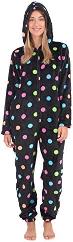 Body Candy Women's Cute Plush Animal Onesie with Hood One Piece Adult Pajama (Dots, Large)