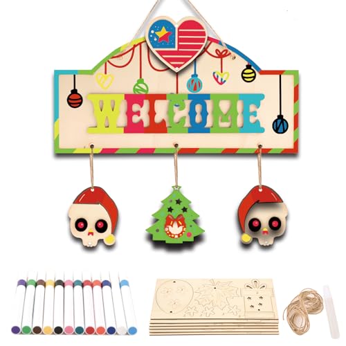 Unfinished Wood Blank Welcome Sign for DIY Painting,2 Sets Wood Cutout Wreath for Crafts, Door Signs Hanging for Thanksgiving Christmas Spring Fall Holiday (Rectangle)