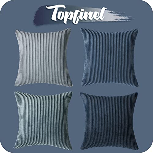 Image of Topfinel Navy Blue Euro Shams Decorative Throw Pillow Covers 26x26 Inch Set of 4,Soft Corduroy Striped Gradient Color Large Cushion Cover for Beach,Patio,Balcony,Living Room,Summer Home Decor