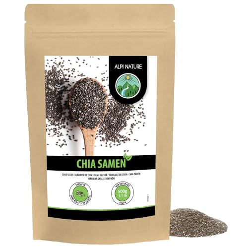 Chiasamen 500g von Alpi Nature, Chia Samen, schwarze Chiasamen für Smoothies, Joghurt, Müsli, Pudding