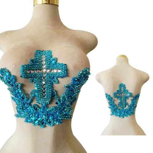 Handmade Cross Bead Embroidery Patch Handmade Rhinestones Applique Creative Design Clothing Decoration for Wedding Dress Predecessor or Men's Suit Back (Sky Blue) by wtbv.n - Used condition - US$17.21