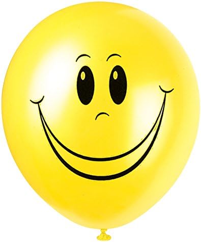 Unique Happy Face Latex Balloons, 12", Yellow