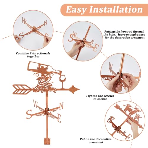 SUPERDANT Grape Weather Vane for Roof Mount Wine Bottle Metal Weathervane Wind Vanes for Outside Roof Decor Red Wind Decorative Signs for Farmhouse Yard Farm Barn Sheds Garden Patio Red Copper - Thumbnail 5