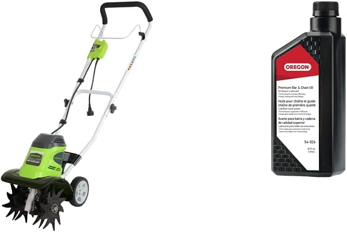 Greenworks 8 Amp 10-Inch Corded Tiller, 27072 & Oregon Chainsaw Bar and Chain Oil, 1 One Quart Bottle (32 fl.oz / 946 ml) (54-026) : Patio, Lawn & Garden