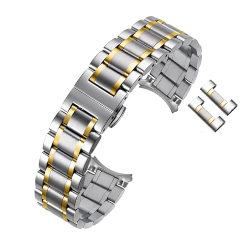 [�Ƃ݂�] �\���b�h�X�e�����X�X�`�[���E�H�b�`�X�g���b�v�AArmani AR5889 5890 5905 5920 �����Y&���f�B�[�X�o���h 18 20 22 23 24mm�E�H�b�`�o���h�ɑΉ�(Silvery Golden,22mm)