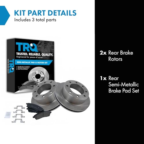 Image of TRQ Rear Brake Pad and Rotor Set Semi Metallic Solid Rotors | For 2000-2005 Ford Excursion 1999-2004 F-250 Super Duty 1999-2004 F-350 Super Duty