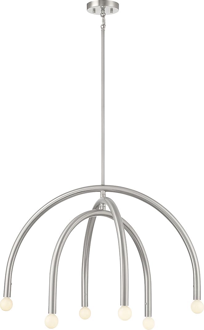 Meridian M100115BN Midcentury-Inspired Metal Arch Chandelier, 6-Light 360 Total Watts, 20" H x 30" W, Brushed Nickel