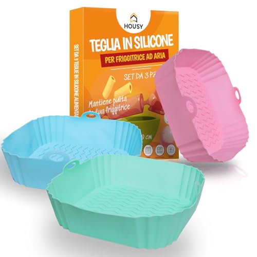 HOUSY 3 Teglie Quadrate per Friggitrice ad Aria - Accessori in Silicone - Contenitori per Cestello...