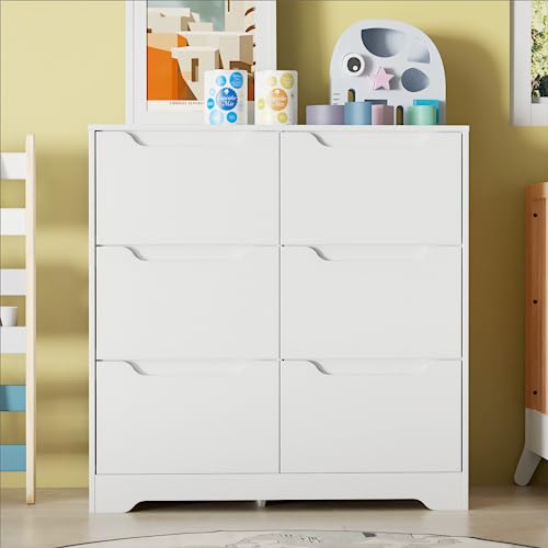 Cozy Castle Dresser With 6 Drawers, Dresser Chest With Cutout Handle, White Dresser Drawer Organizers For Kids Bedroom, Modern Dresser For Bedroom, Living Room, Office, White #TOP14