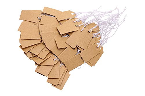Shapenty Small Blank Writable Paper Price Marking Tags Label Gift Clothing Display Tags with Hanging String for Craft Homemade Jewelry Ornaments Pricing, 25x13mm,100PCS (Bronze)