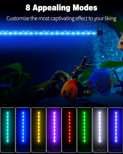 Image of Pawfly 8 W Aquarium LED Light 23 Inch Underwater Fish Tank Light with Timer Auto On /Off Fish Tank Background Light with 8 Lighting Modes Submersible Multi-Colored Tube Light for Decoration