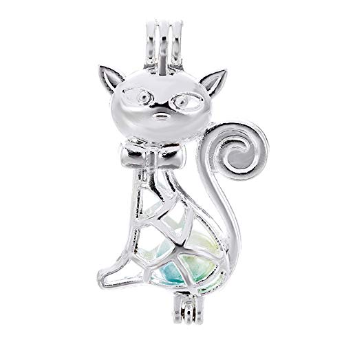Vie jeune 10pcs Cat Pearl Cage Bright Silver Beads Cage Locket Pendant Jewelry Making-For Oyster Pearls, Essential Oil Diffuser, Fun Gifts (Cat)