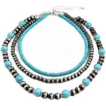 Turquoise Necklace Round Stone Beads Chunky Fashion Jewelry for Women cross Necklace Multi necklace
