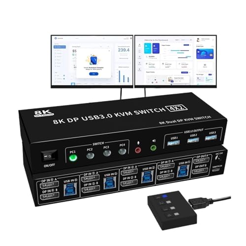 KVM DP dual de 4 puertos con soporte 4K 144Hz para gaming fluido 2