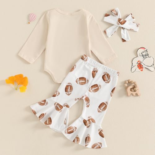 Seyurigaoka Newborn Baby Girl Football Outfit On Sundays We Watch Football with Daddy Romper Bell Bottoms Game Day Clothes3