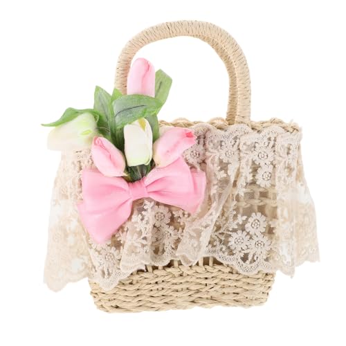 Sac paille à motif floral avec nœud et dentelle Ipetboom le cabas estival d'une grande élégance