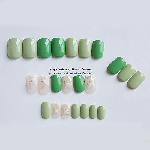 False NailsFalse Nails Pure Green Short Color with Gold Leaf