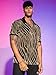 WDIRARA Men's Marble Print Glitter Mesh Sheer Collared Short Sleeve Tee Top Striped Party T Shirt Gold L