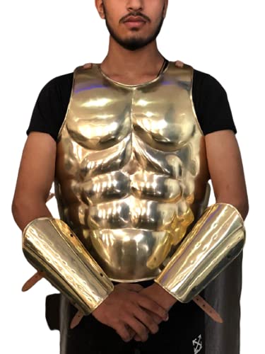 NauticalMart Solid Brass Antique Greek Muscle Armor W/ Arm & Leg Guard Halloween Costume