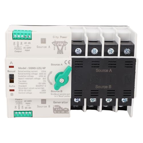 Hyuduo Interruttore di Trasferimento Automatico A Doppia Potenza, Materiale PC, Commutazione Al Millisecondo, Uscita Segnale Integrata, 400 V 125 A per la Gestione dell'alimentazione di Emergenza