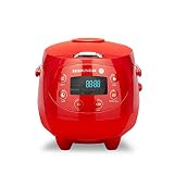Reishunger Digital Mini Rice Cooker & Steamer, Red with Keep-Warm Function & Timer - 3.5 Cups - Smal