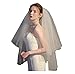4 Tier Wedding Bridal Veil with Comb,Elegent Lace Embroided Short Veil Ivory White Fingertip Length 39