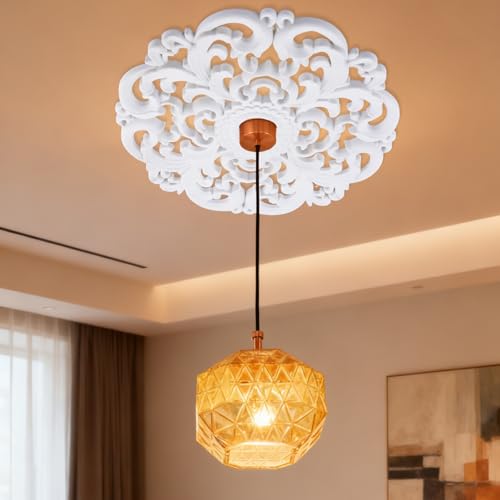 Image of INCREWAY 1Pc 3D Modeling Ceiling Medallion Lighting Medallion Cover Plate for Light Fixtures Ceiling Light Trim, 12.12 Inch OD x 1.49 Inch ID(White)