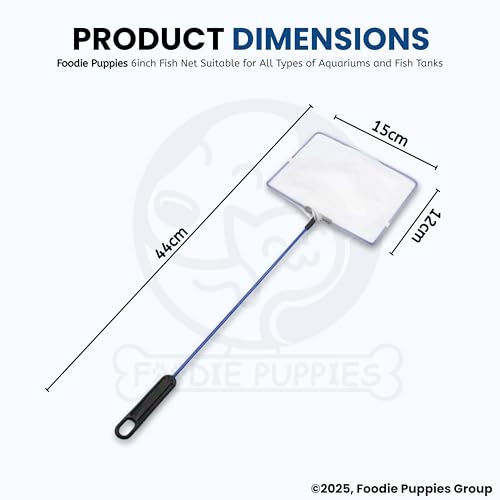 Image of Foodie Puppies Fish Net Cleaner for Aquarium /Fish Tank - 6inch | Nylon Net Safe for All Aquarium Fish, White Net with Blue Handle Quick Catch Mesh (Aquarium Fish Net 6inch)