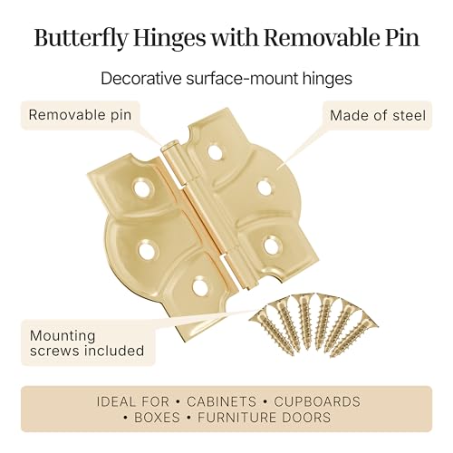 Polished Brass Butterfly Hinges with Removable Pin - Pack of 8 - Surface Mount Cabinet Door Hinges - UA-261-HPB (4) by UNIQANTIQ HARDWARE SUPPLY - Used condition - Image 2
