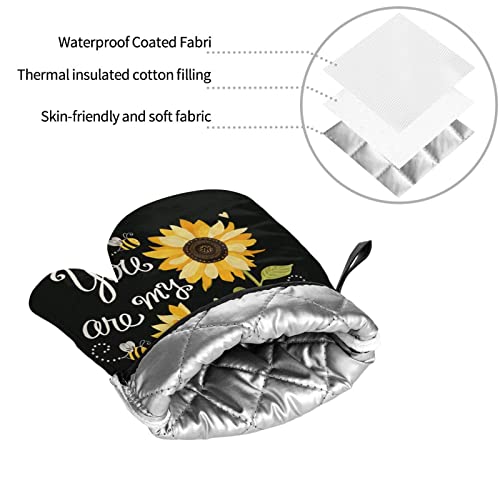 You Are My Sunshine Sunflower Oven Mitts And Pot Holders Sets Of 4，Heat Resistant Kitchen Microwave Gloves And Pot Pads With Non-Slip Surface For Grilling Baking Cooking Bbq #TOP5
