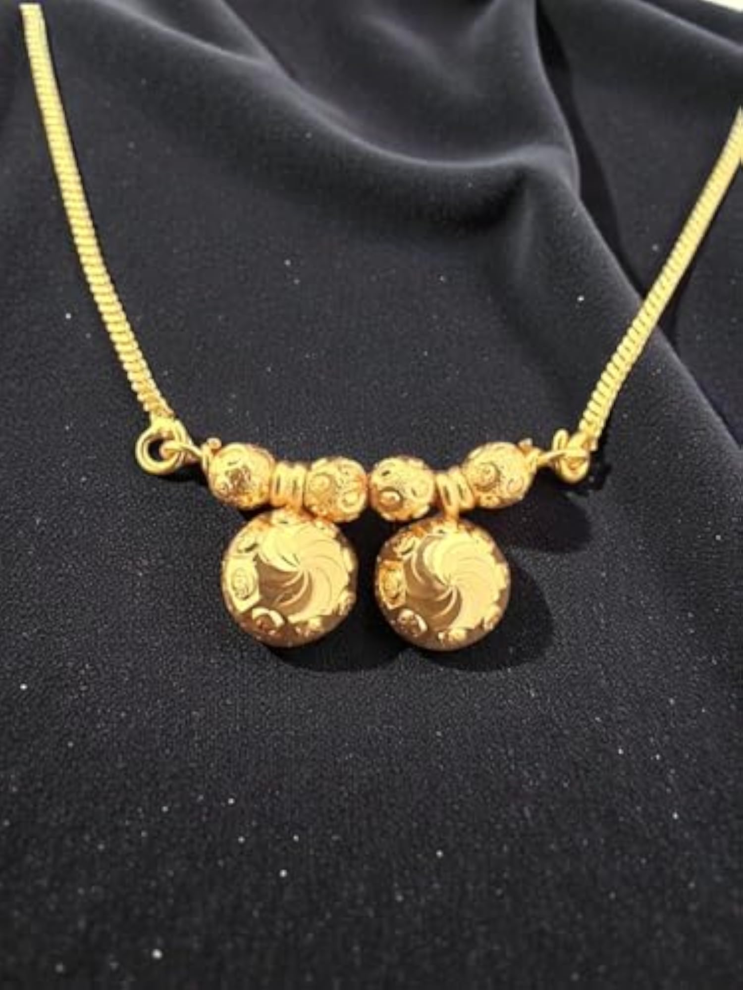 Women's Gold Plated Maharashtrian Mangalsutra with Black Beads