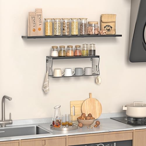 image for Gailia Floating Bathroom Shelves Wall Mounted - Wooden Shelf Set of 3 