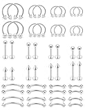 Ovxznts 48 anillos de labios de acero quirúrgico de 16 g, joyería vertical para labret de plata Monroe, anillo de piercing para cejas, joyería para mujeres y hombres, 6 mm, 8 mm, 10 mm, 12 mm