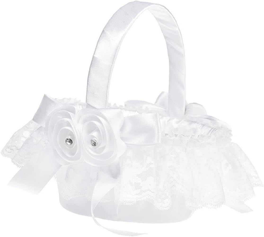 Flower Girl Basket,Rattan Basket,Planter Basket Lace Flower Beach Flower Girl Basket Rustic Flower Girl Petal Basket Romantic White Decorative Basket Bride