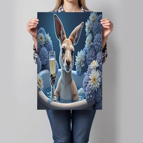 Impresión sobre lienzo de canguro en la bañera, arte azul de 60x80 cm para dar vida a tus paredes