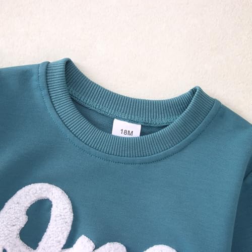 BOUTIKOME 1. Geburtstag Junge Pullover Baby One Bestickt Sweatshirt Neugeborenen Babykleidung Rundhals Langarmshirt Jungen Kinderkleidung Kleinkind Outfits Warmer Herbst Winter Pulli(Blau,12 Monate)