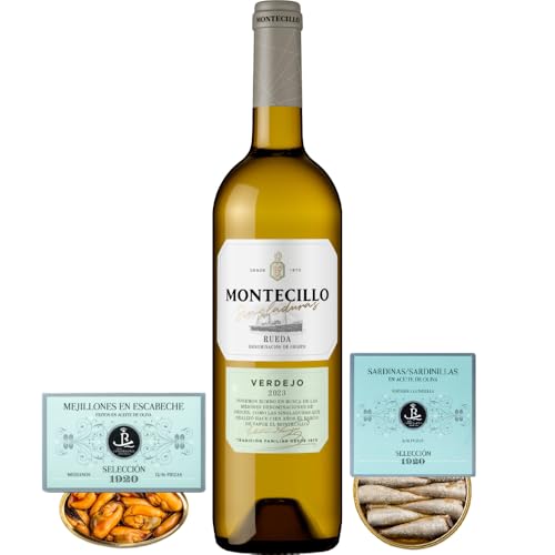 Pack aperitivo - Montecillo Blanco Verdejo 75cl + Sardinillas 120gr y Mejillones 120gr Selección 1920