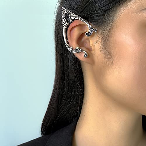 Gothic Elves Ear Cuff 2pcs Piercing Cartilage Climber Ear Wrap Retro Silver Stud Earrings Punk Hip Hop Clip on Statement Earrings Gift for Women2