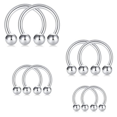 D.Bella 8PCS 16G Surgical Steel Nose Septum Horseshoe Hoop Earring Eyebrow Tragus Lip Piercing Ring Balls 6-12mm