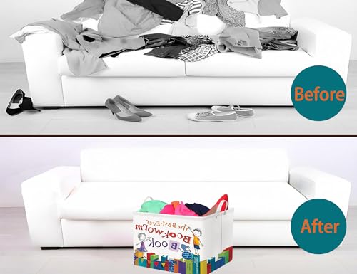 Image of Large Kids Book Storage Bin Collapsible Nursery Toy Basket Canvas Teacher Crate Room Classroom Box Organizer Decor(Color Book)